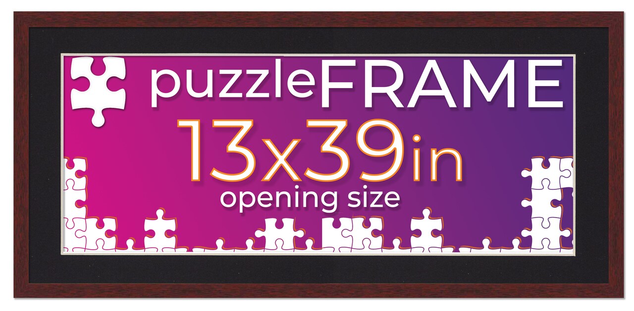 Brown Wood Puzzle Frame Kit with Glue Sheets, Black Mat, Backing, UV Acrylic - Available in 20 Popular Sizes